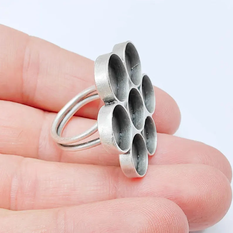 Multi Bezel Ring Base, Adjustable Flower Setting, 10mm Round Cabochon Holder G37557