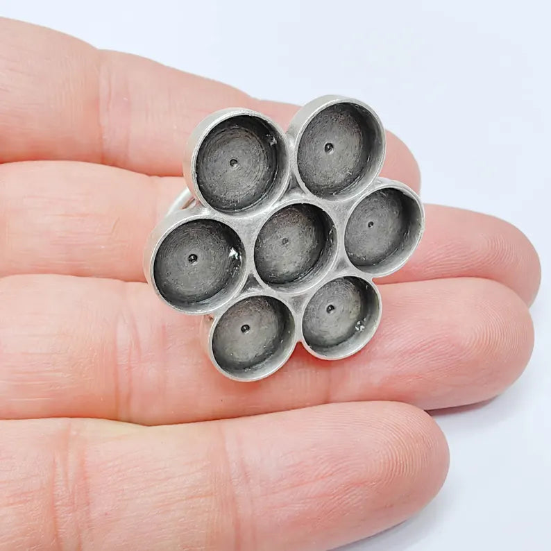 Multi Bezel Ring Base, Adjustable Flower Setting, 10mm Round Cabochon Holder G37557