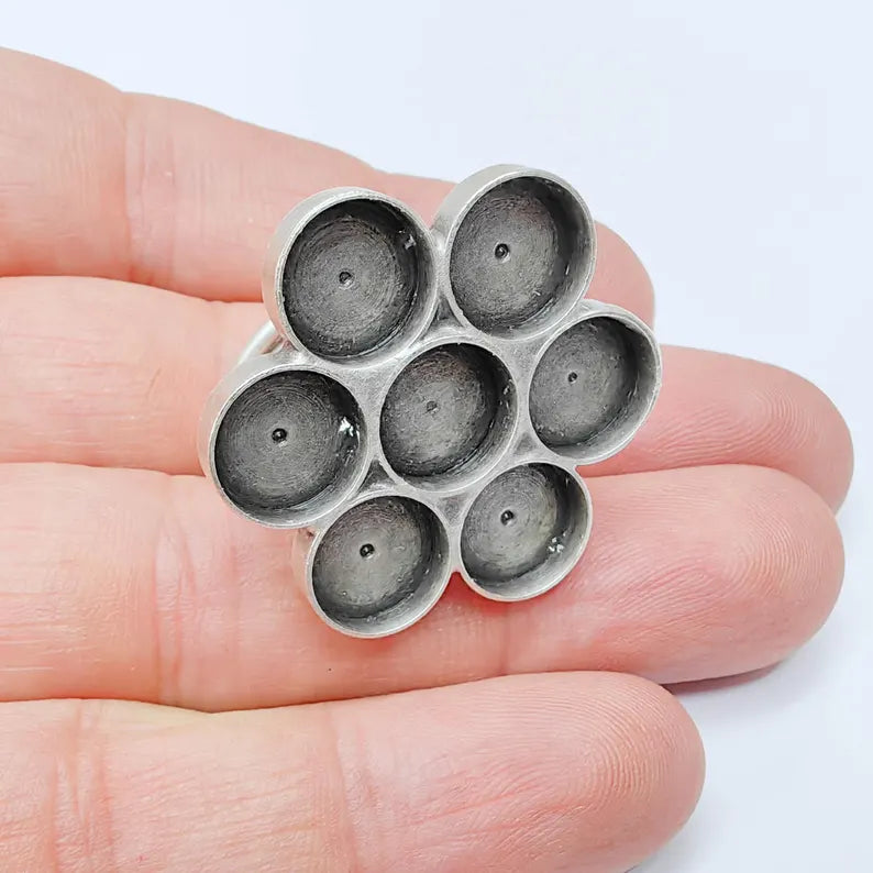 Multi Bezel Ring Base, Adjustable Flower Setting, 10mm Round Cabochon Holder G37557