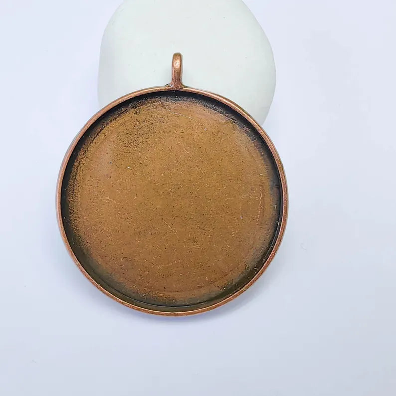 Large Pendant Blank, 50mm Round Bezel, Antique Copper, Zamac Jewelry Base, G37596