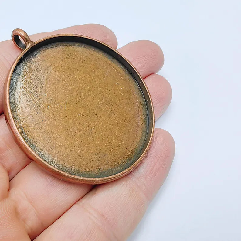 Large Pendant Blank, 50mm Round Bezel, Antique Copper, Zamac Jewelry Base, G37596