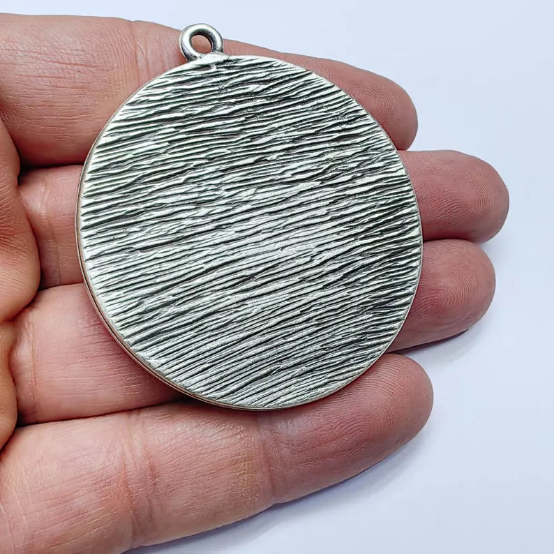 Large Round Pendant Blanks, Resin Bezel Bases, Mountings, Antique Silver Plated 50 mm G37597