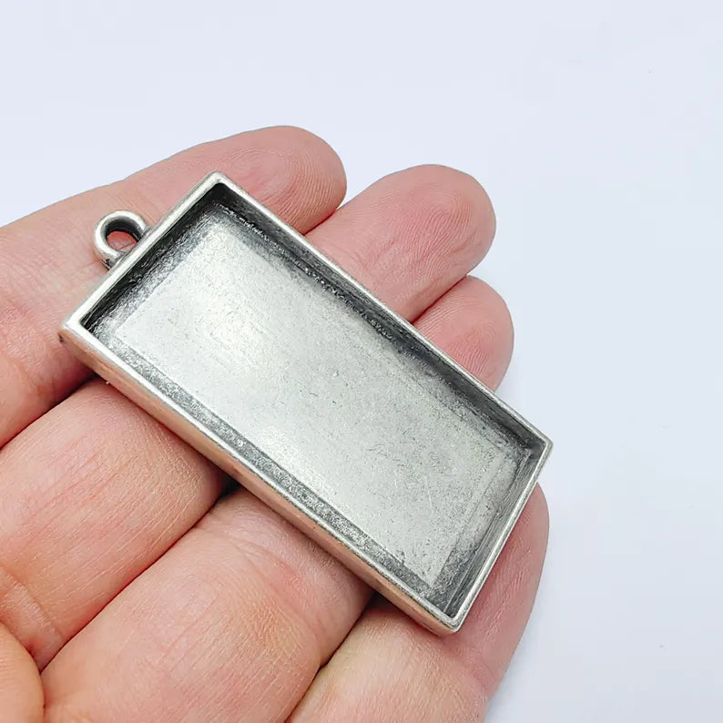Rectangle Pendant Blank, 48×24mm Bezel, Antique Silver, Zamac Jewelry Setting, G37598