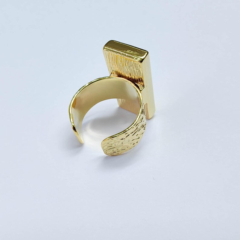 Rectangle Ring Blank Setting, Cabochon Blank, Resin Bezel, Mounting, Adjustable 24k Gold 25x10mm G37602