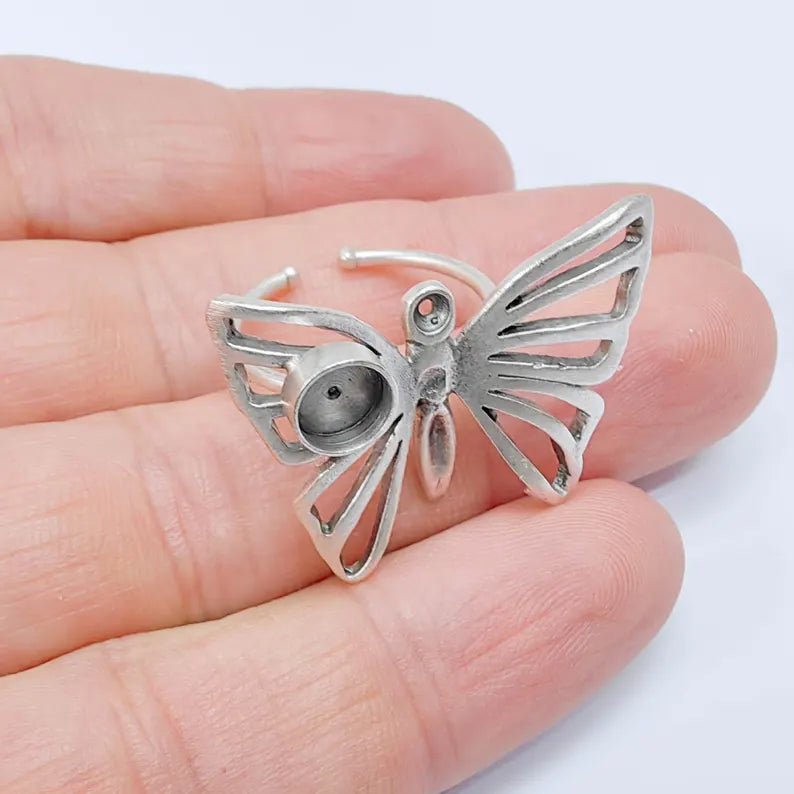 Butterfly Adjustable Ring with 6mm Bezel, Brass Nickel Free Lead Free G37567