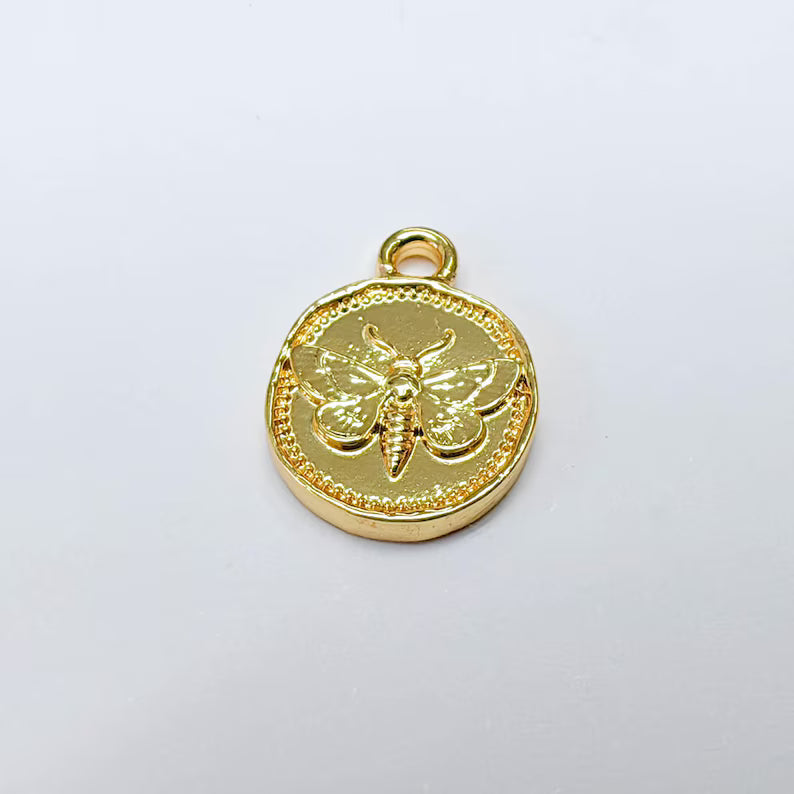 2 Moth Charm, Double Sided for Bracelets and Necklaces 24k Shiny Gold 16x13mm G37607