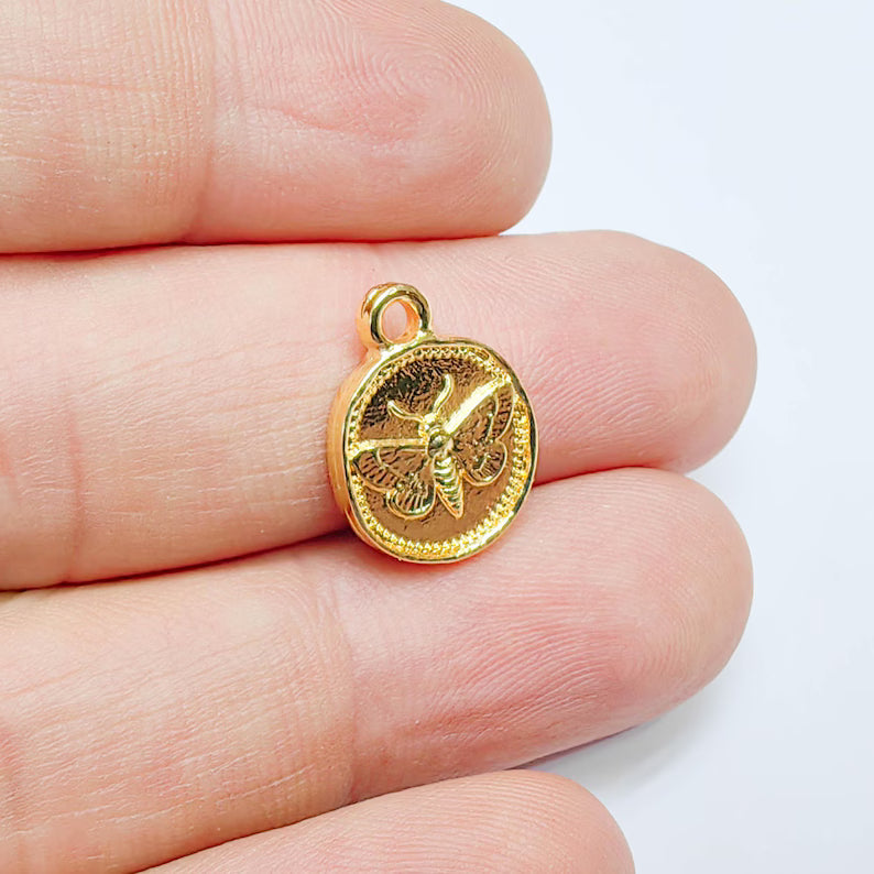 2 Moth Charm, Double Sided for Bracelets and Necklaces 24k Shiny Gold 16x13mm G37607