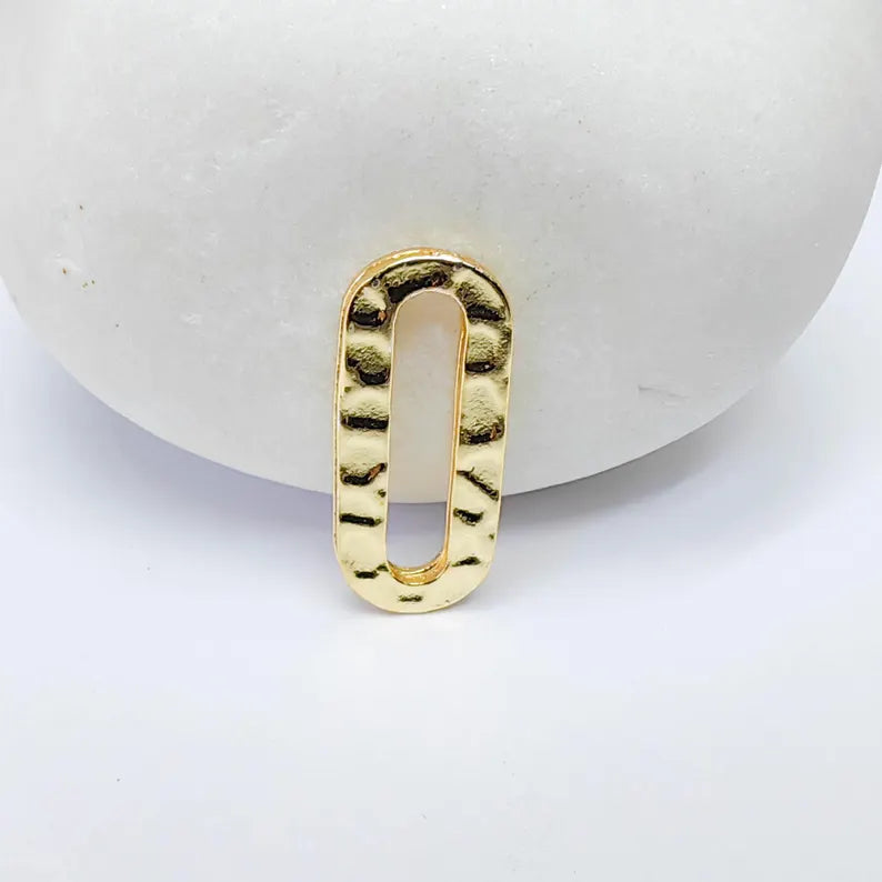 5 24K Gold Link Charm, Double Sided Oval Connector, Hammered Jewelry Link, 17x7mm, G37611