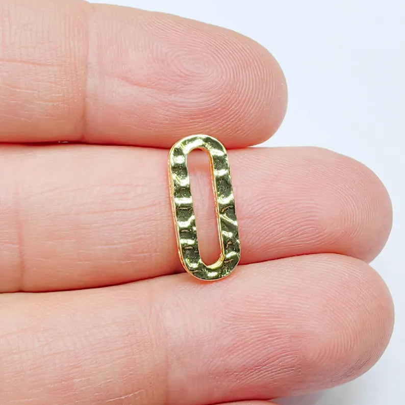 5 24K Gold Link Charm, Double Sided Oval Connector, Hammered Jewelry Link, 17x7mm, G37611