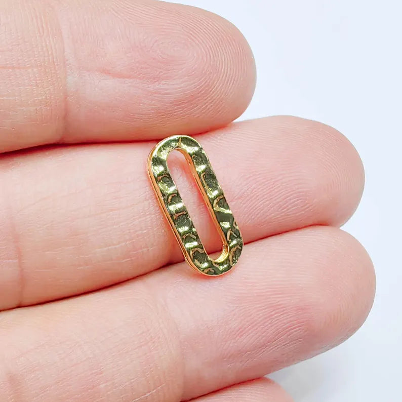 5 24K Gold Link Charm, Double Sided Oval Connector, Hammered Jewelry Link, 17x7mm, G37611