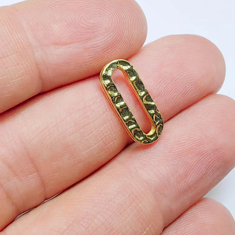 5 24K Gold Link Charm, Double Sided Oval Connector, Hammered Jewelry Link, 17x7mm, G37611