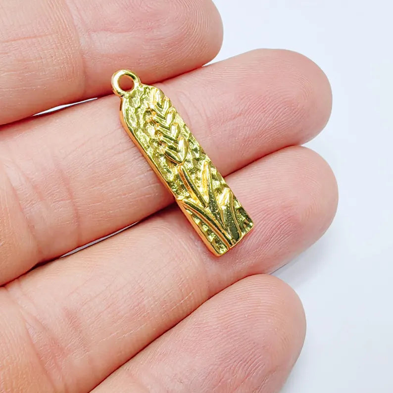 Lavender Charm, Wheat Pendant, Nature Bracelet Earring, 24k Plated G37614