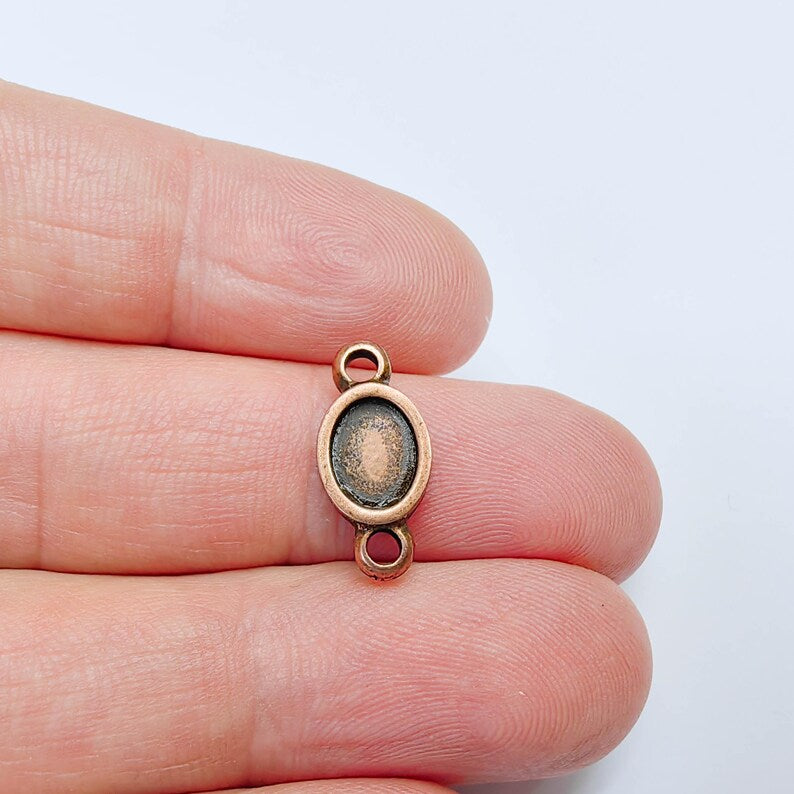 Oval Cabochon Connector, Bracelet Necklace Connector, 8x6mm Bezel, Antique Copper Plated, G37569
