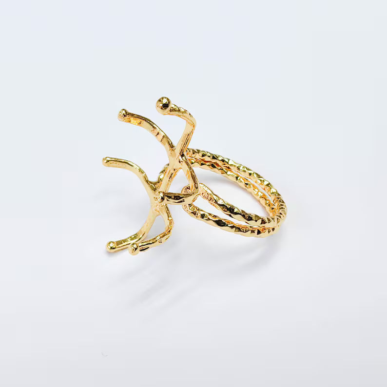 Claw Ring Setting, Cabochon Blank, Oval Base, Adjustable 24k Shiny Gold Brass 25x18mm G37575