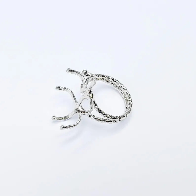 Claw Ring Setting, Cabochon Blank, Oval Base, Adjustable Shiny Silver Brass 25x18mm G37577