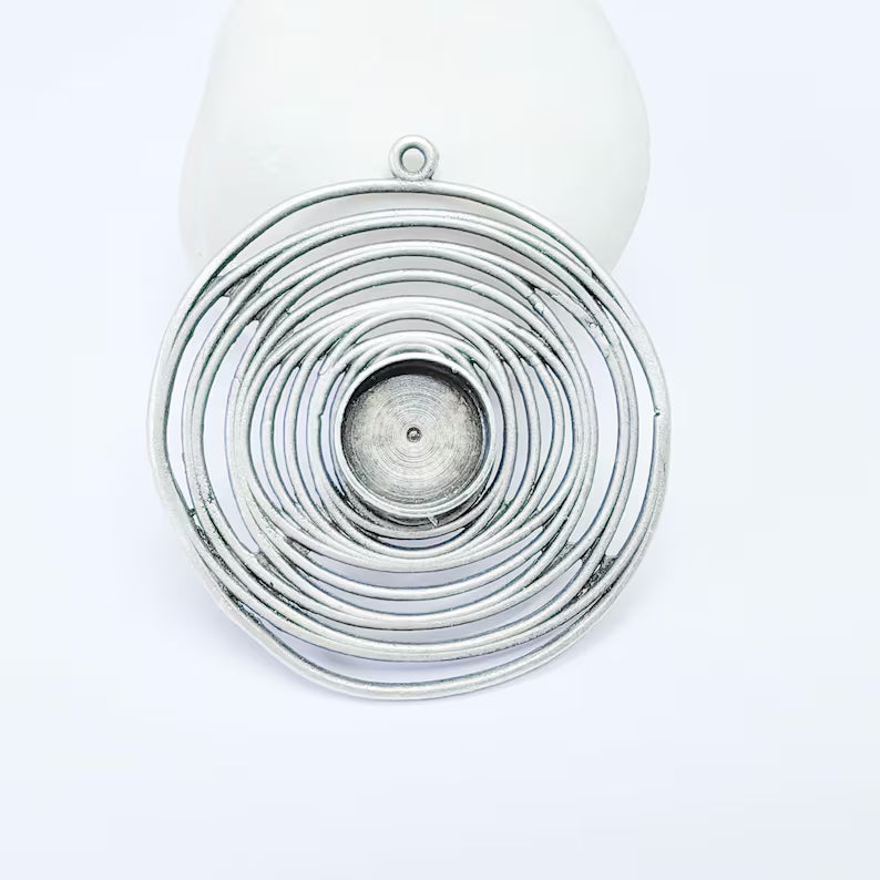 Circular Spiral Pendant Cabochon Setting, Antique Silver Plated Brass, 12mm bezel, 46x44mm G37579