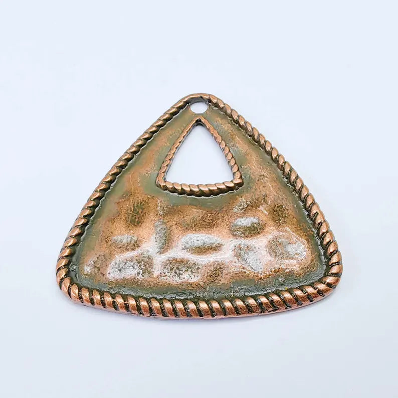 Triangle Pendant, Hammered Copper Plated Charm, Textured Boho Connector, 42x41mm, G37588