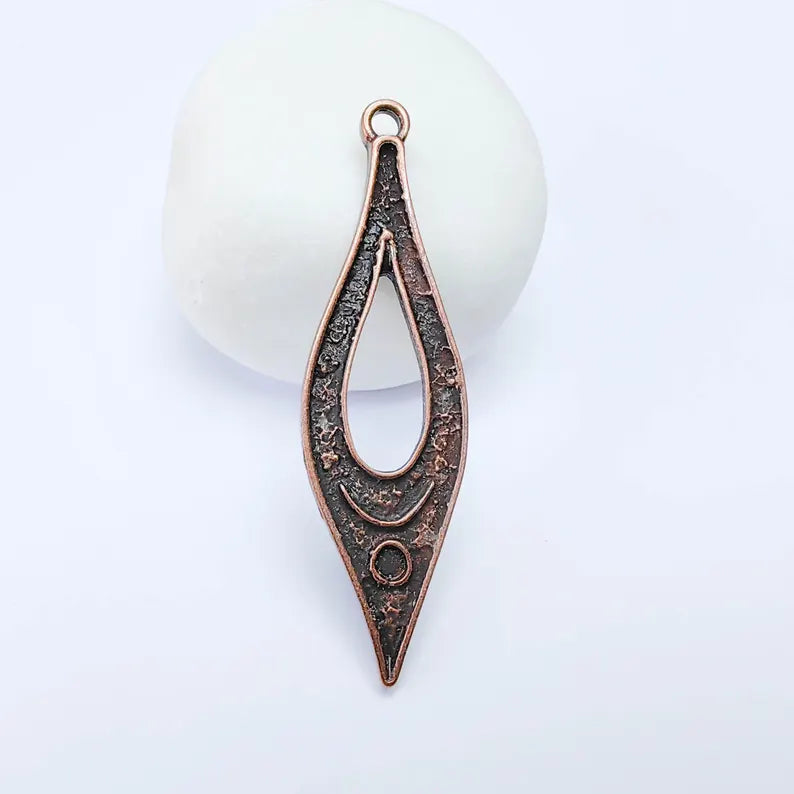 Teardrop Shape Pendant, 60×17mm Drop Earring Charm, Antique Copper Plated G37592