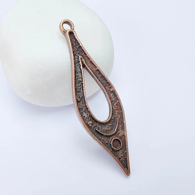 Teardrop Shape Pendant, 60×17mm Drop Earring Charm, Antique Copper Plated G37592
