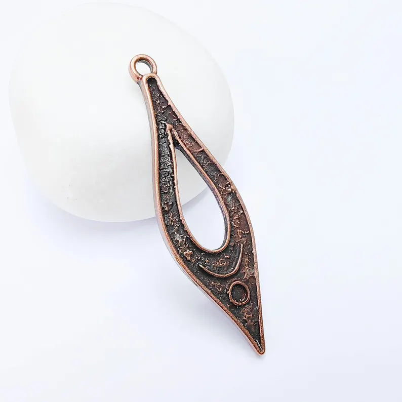 Teardrop Shape Pendant, 60×17mm Drop Earring Charm, Antique Copper Plated G37592
