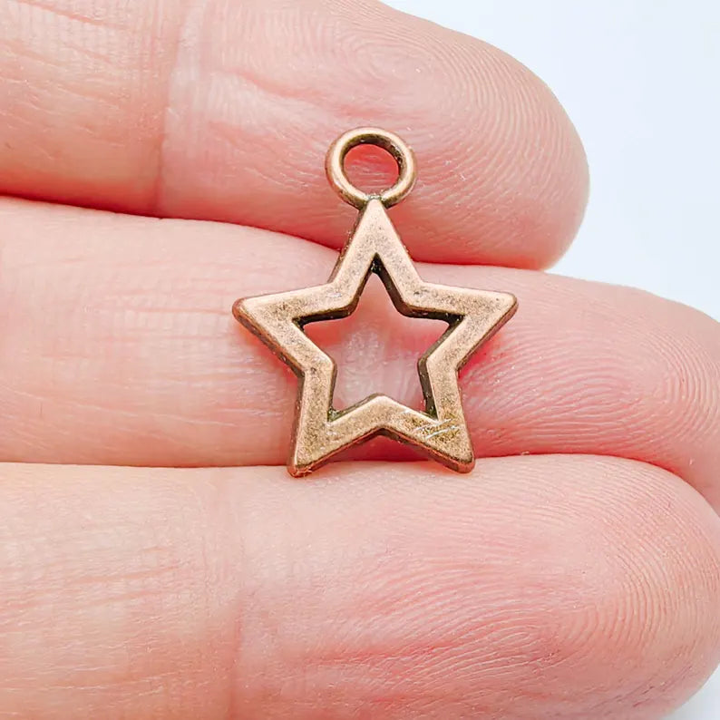 4 Star Charm Pendant, Openwork Copper Earring Bracelet Charm Star, 20×16mm G37594