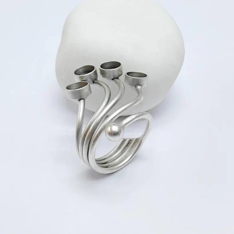 Adjustable Ring Base, 6mm Quad Bezel Ring, Antique Silver, Resin Setting, G37617