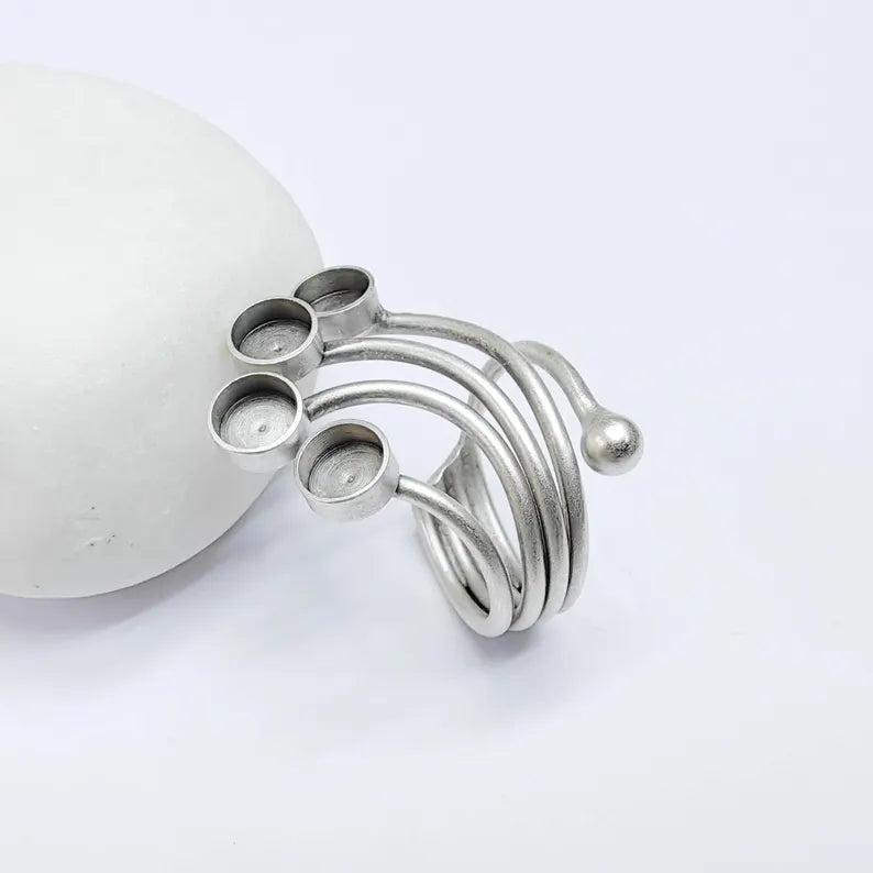 Adjustable Ring Base, 6mm Quad Bezel Ring, Antique Silver, Resin Setting, G37617