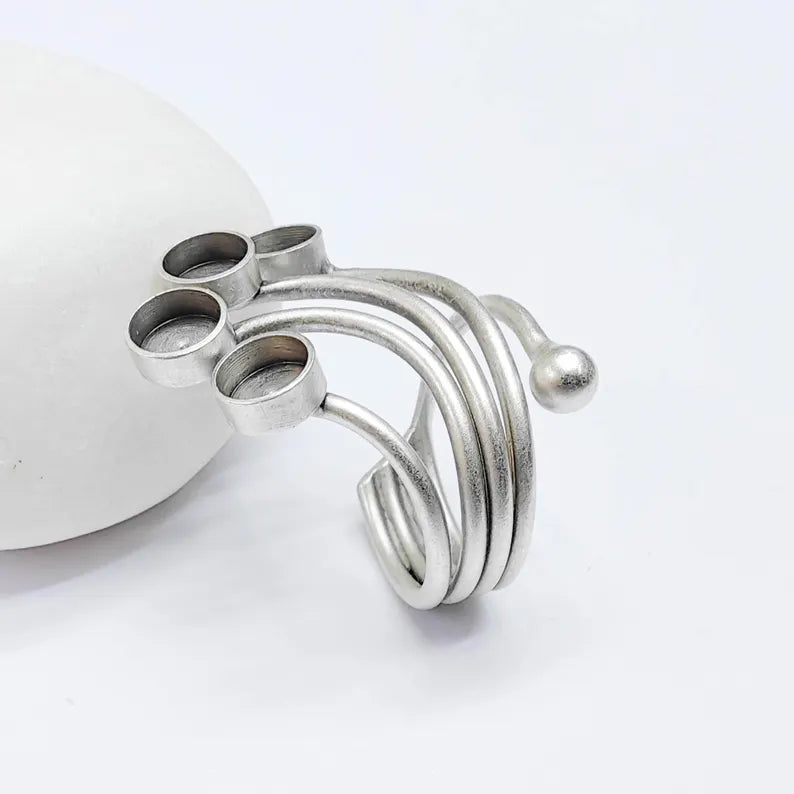 Adjustable Ring Base, 6mm Quad Bezel Ring, Antique Silver, Resin Setting, G37617