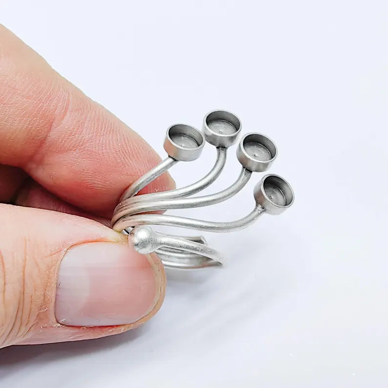 Adjustable Ring Base, 6mm Quad Bezel Ring, Antique Silver, Resin Setting, G37617