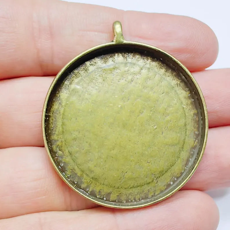 Round Pendant Blanks, Resin Bezel Bases, Mosaic Mountings, Antique Bronze Plated (40mm) G37621