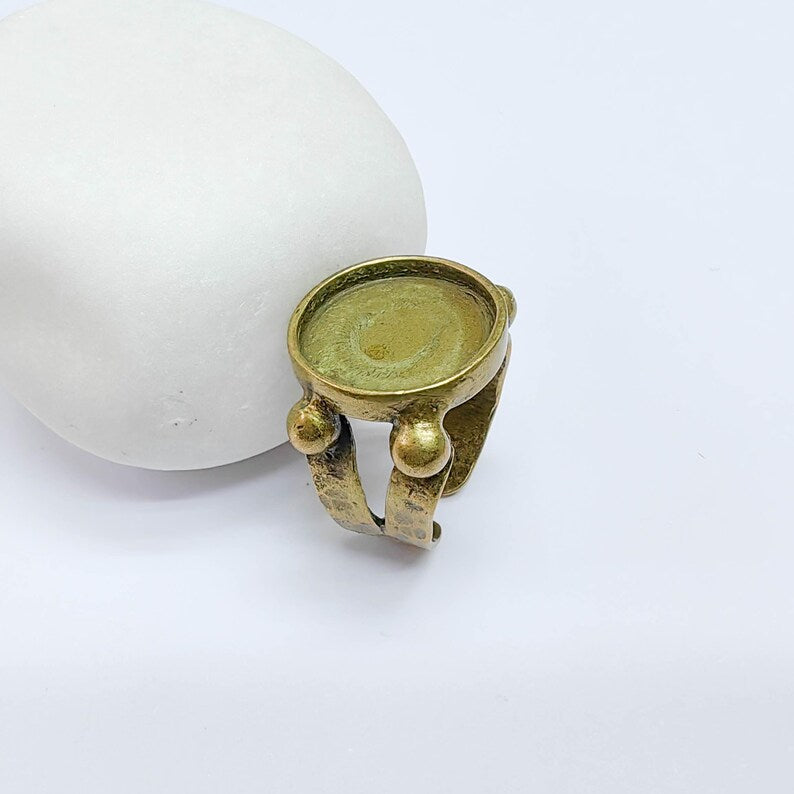 Adjustable Ring Base, 15mm Round Bezel Setting, Antique Bronze Jewelry Making, G37620