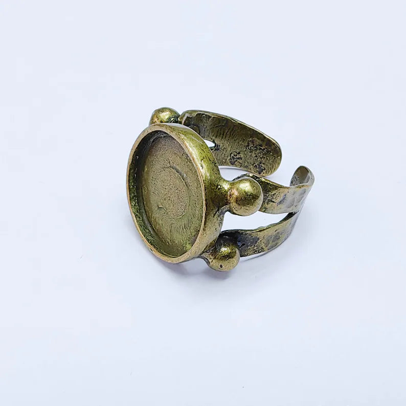 Adjustable Ring Base, 15mm Round Bezel Setting, Antique Bronze Jewelry Making, G37620