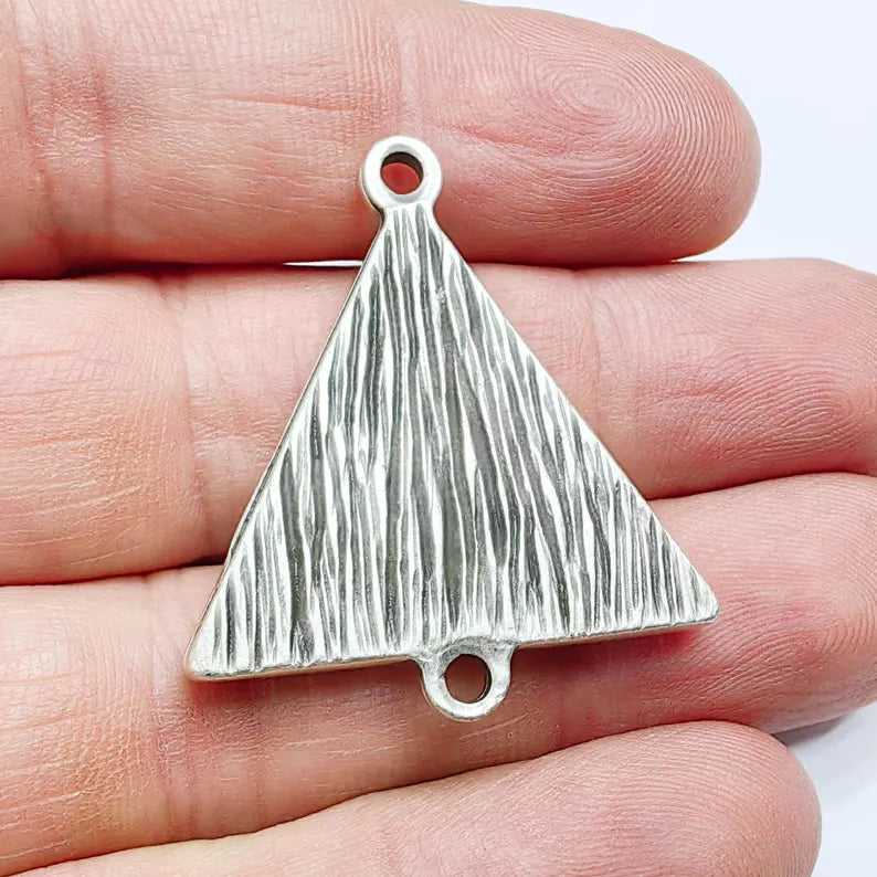 Triangle Bezel Connector, 30mm Pendant Setting, Antique Silver Jewelry Making Link, G37622
