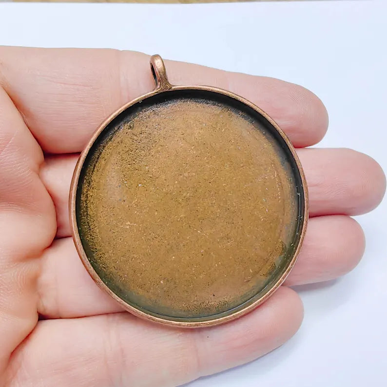 Large Pendant Blank, 50mm Round Bezel, Antique Copper, Zamac Jewelry Base, G37596