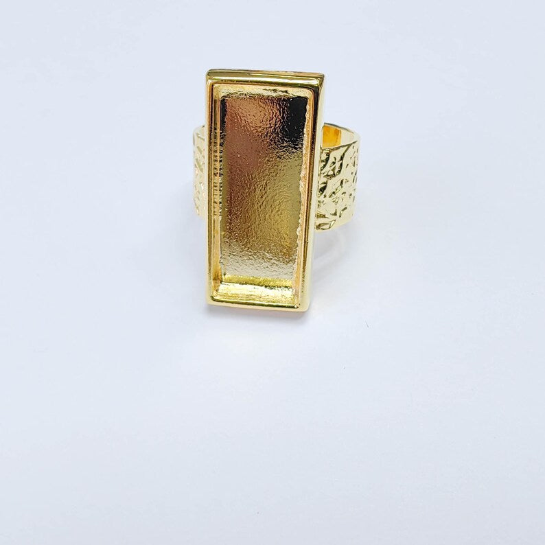 Rectangle Ring Blank Setting, Cabochon Blank, Resin Bezel, Mounting, Adjustable 24k Gold 25x10mm G37602