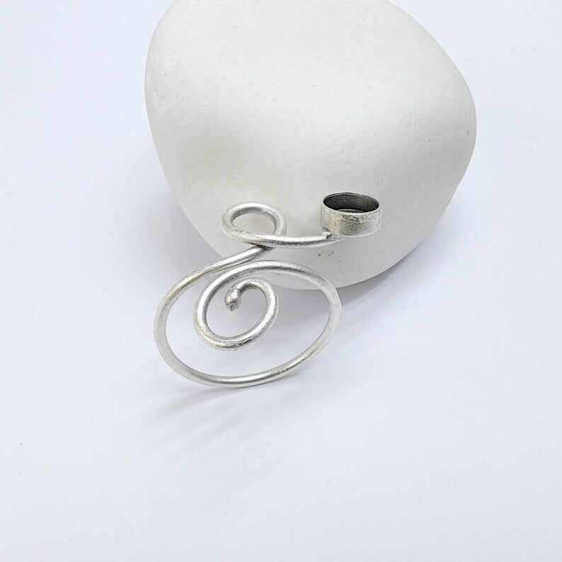 Adjustable Swirl Ring with 6mm Bezel, Antique Silver Plated Brass, Nickel Free, Lead Free, Handmade Jewelry Base G37629