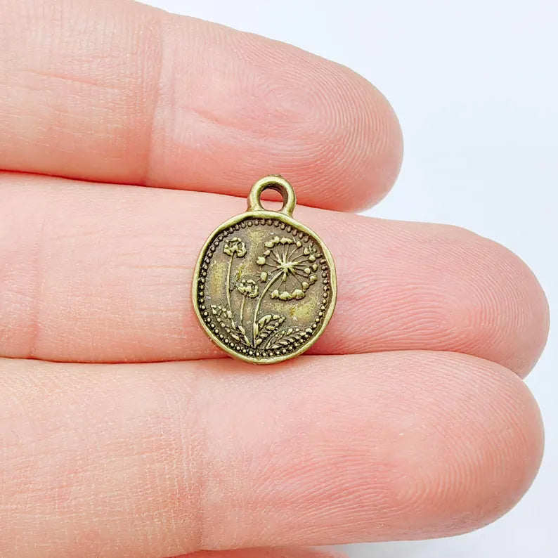 4 Pcs Dandelion Flower Charm, Double Sided, Plant Earring, Floral Tag, Antique Copper Plated 16x13mm G37632