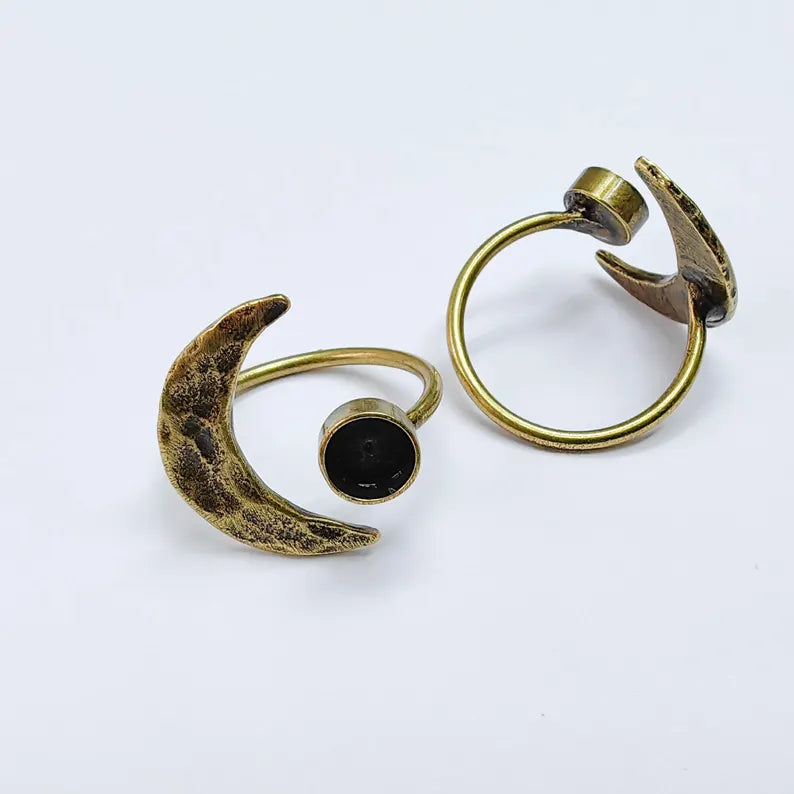 Crescent Moon Adjustable Ring, 6mm Bezel Setting, Antique Bronze Ring Base, G37633