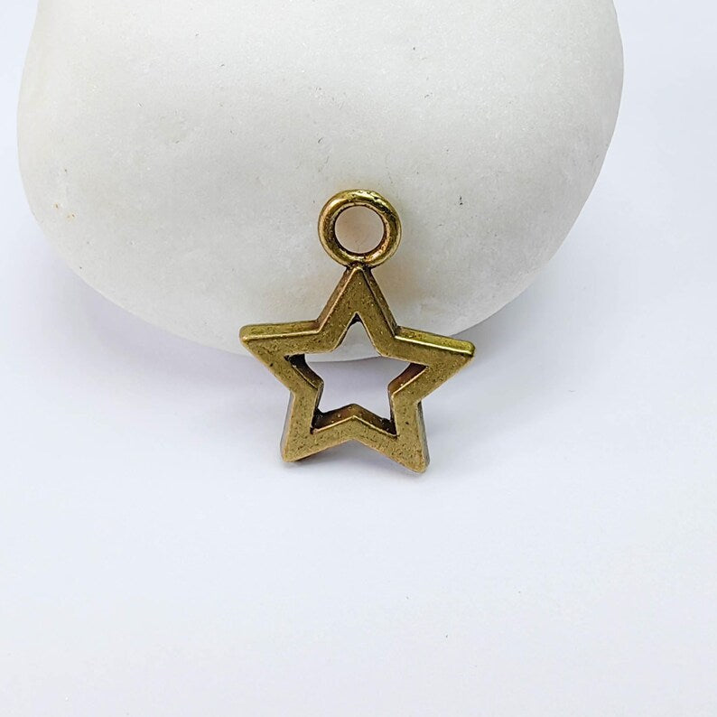 5 Star Charm Pendant, Openwork Bronze Earring Bracelet Star, 20×16mm G37638