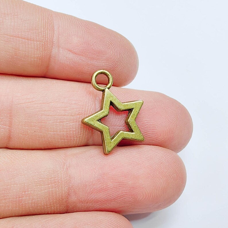 5 Star Charm Pendant, Openwork Bronze Earring Bracelet Star, 20×16mm G37638