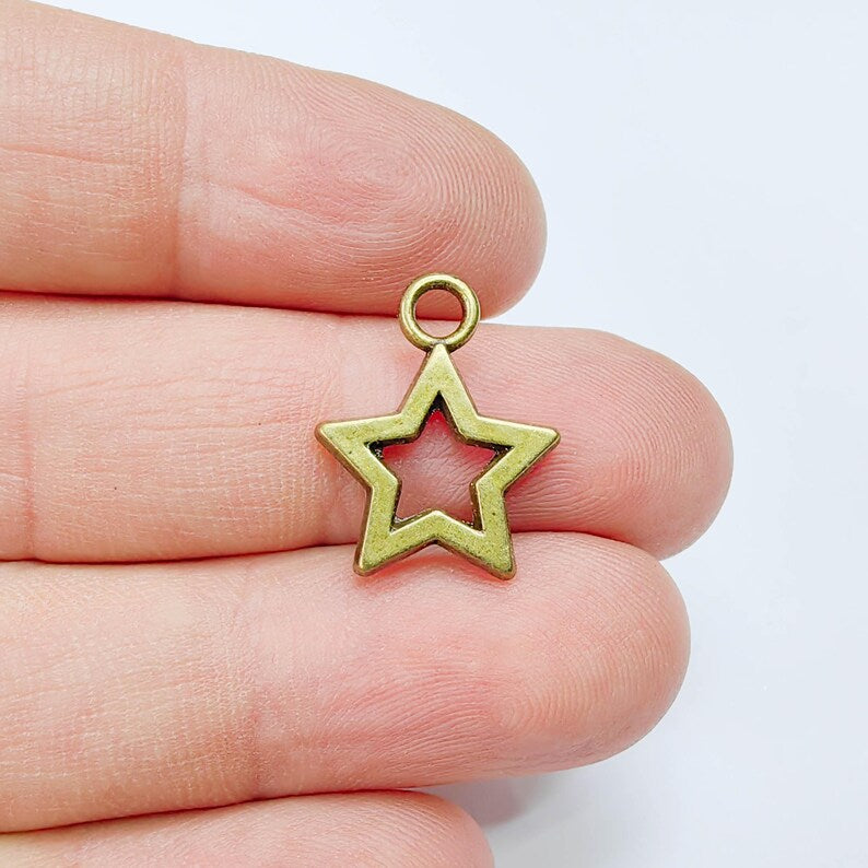 5 Star Charm Pendant, Openwork Bronze Earring Bracelet Star, 20×16mm G37638