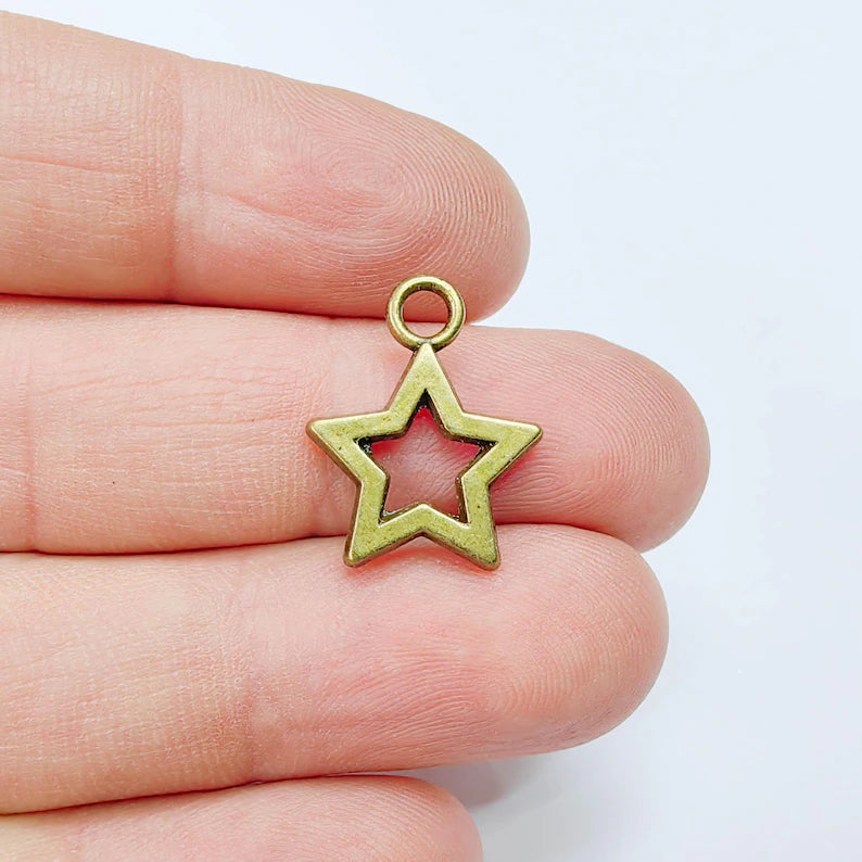 5 Star Charm Pendant, Openwork Bronze Earring Bracelet Star, 20×16mm G37638