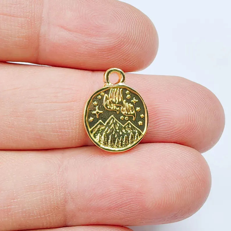 4 Pcs Aurora Borealis Charm, Double Sided 24K Shiny Gold, Northern Lights Jewelry Supplies, 16x13mm G37641