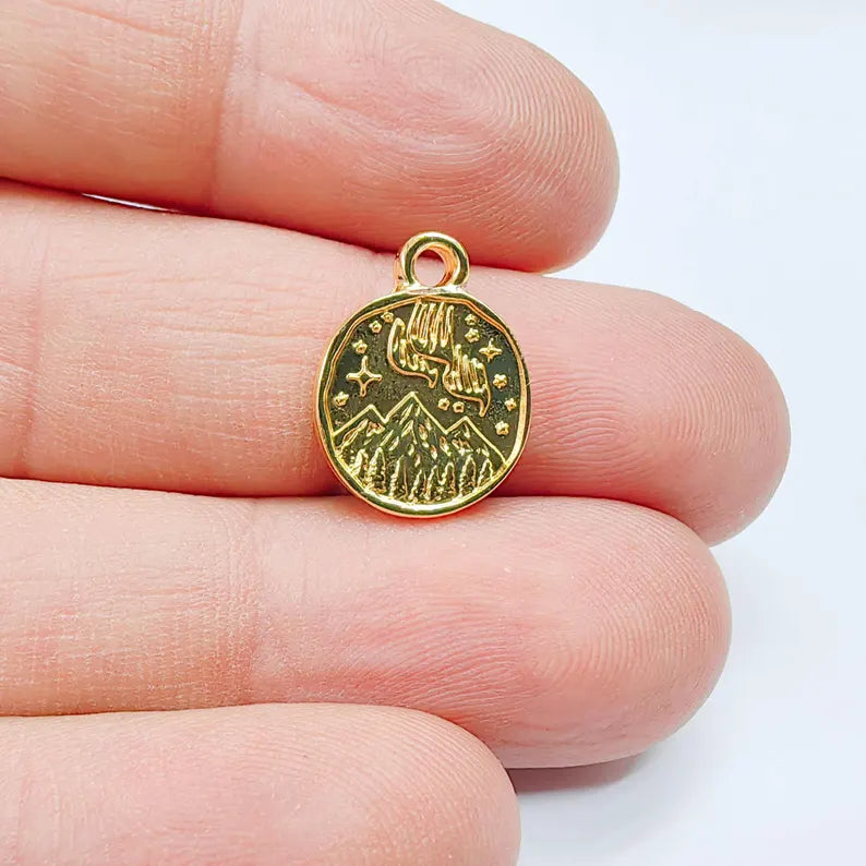 4 Pcs Aurora Borealis Charm, Double Sided 24K Shiny Gold, Northern Lights Jewelry Supplies, 16x13mm G37641