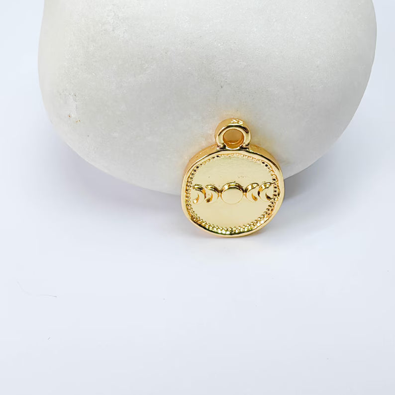 4 Pcs Moon Phases Pendant Charm, 16x13mm Double Sided 24K Shiny Gold, Jewelry Making Supplies, G37647