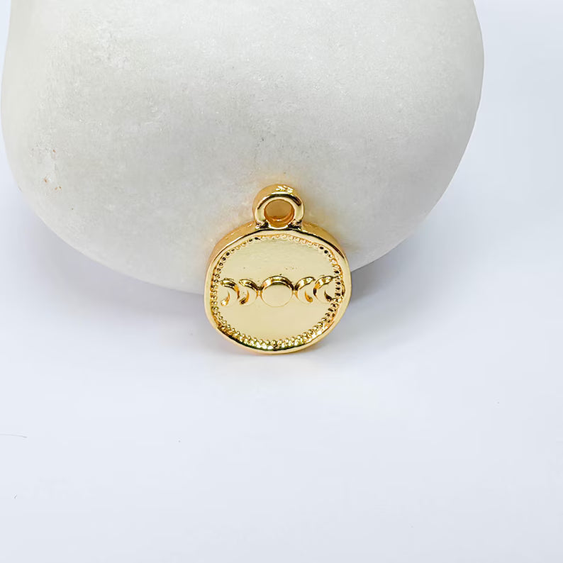 4 Pcs Moon Phases Pendant Charm, 16x13mm Double Sided 24K Shiny Gold, Jewelry Making Supplies, G37647