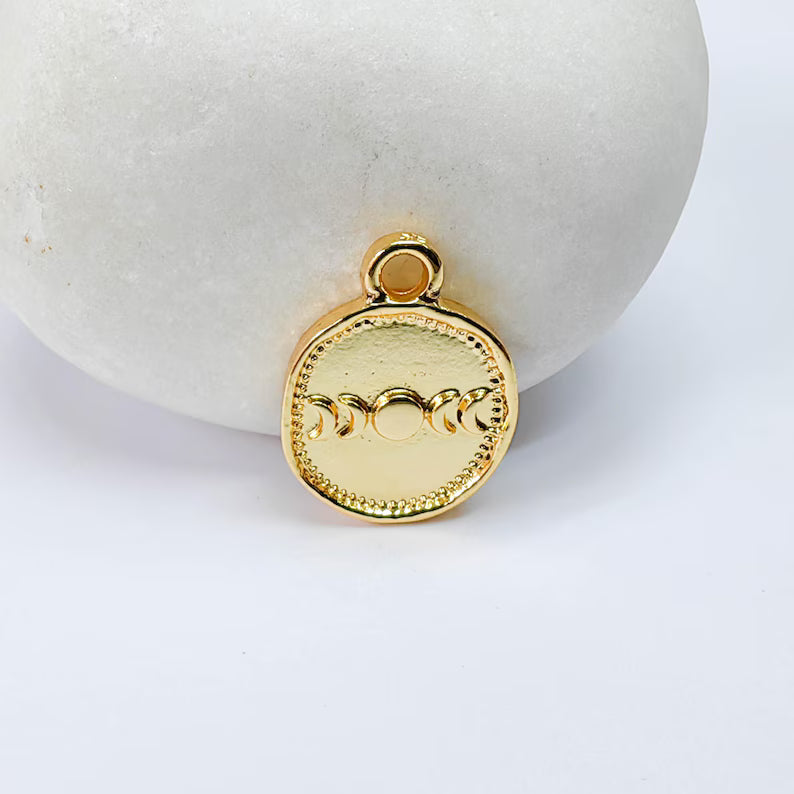 4 Pcs Moon Phases Pendant Charm, 16x13mm Double Sided 24K Shiny Gold, Jewelry Making Supplies, G37647