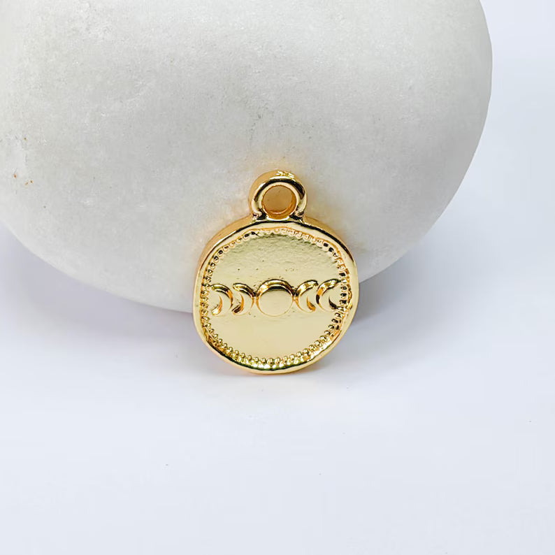 4 Pcs Moon Phases Pendant Charm, 16x13mm Double Sided 24K Shiny Gold, Jewelry Making Supplies, G37647