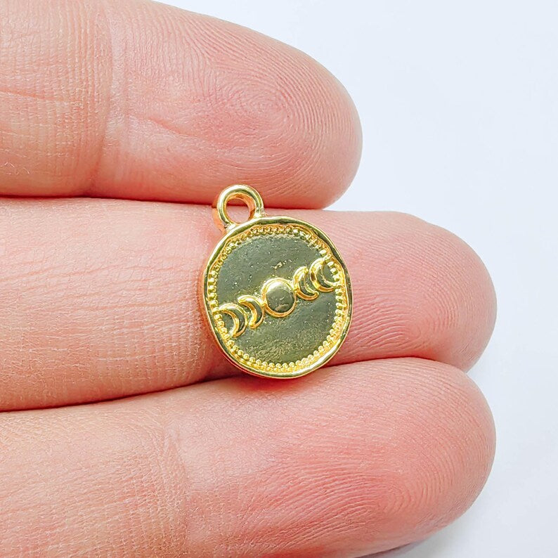 4 Pcs Moon Phases Pendant Charm, 16x13mm Double Sided 24K Shiny Gold, Jewelry Making Supplies, G37647