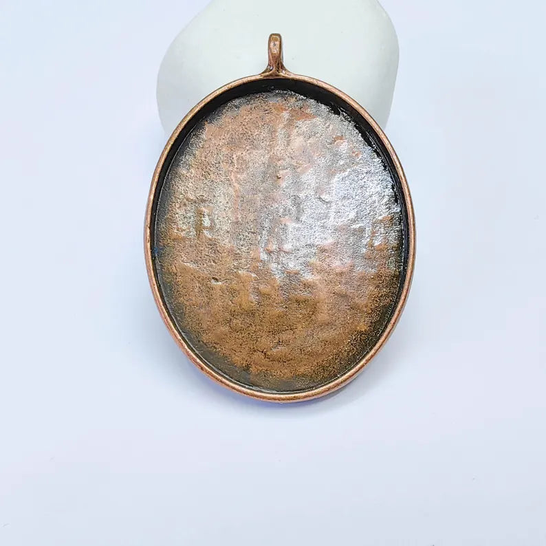 Large Oval Pendant Blanks, Resin Bezel Base, Mosaic Mountings, Antique Copper Plated 50x40mm G37606